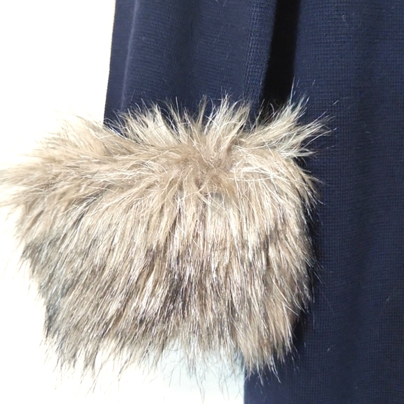 Soft Surroundings Navy Blue Cardigan Faux Fur Trimmed Cuffs Size XL EUC! - Picture 3 of 10